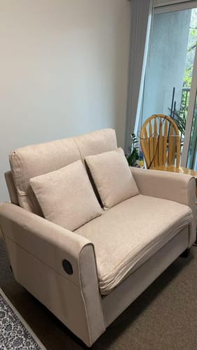 Customer photo review of Homrest Upholstered Oversize Rocking Chair with Side Pocket USB Port, Beige