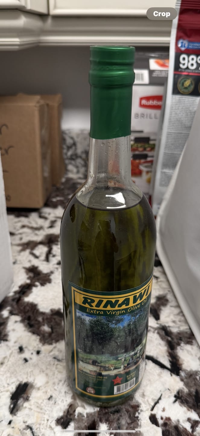 Customer photo review of 750 ML Bottle - Rinawi Olive Oil - Free Shipping To CA/USA