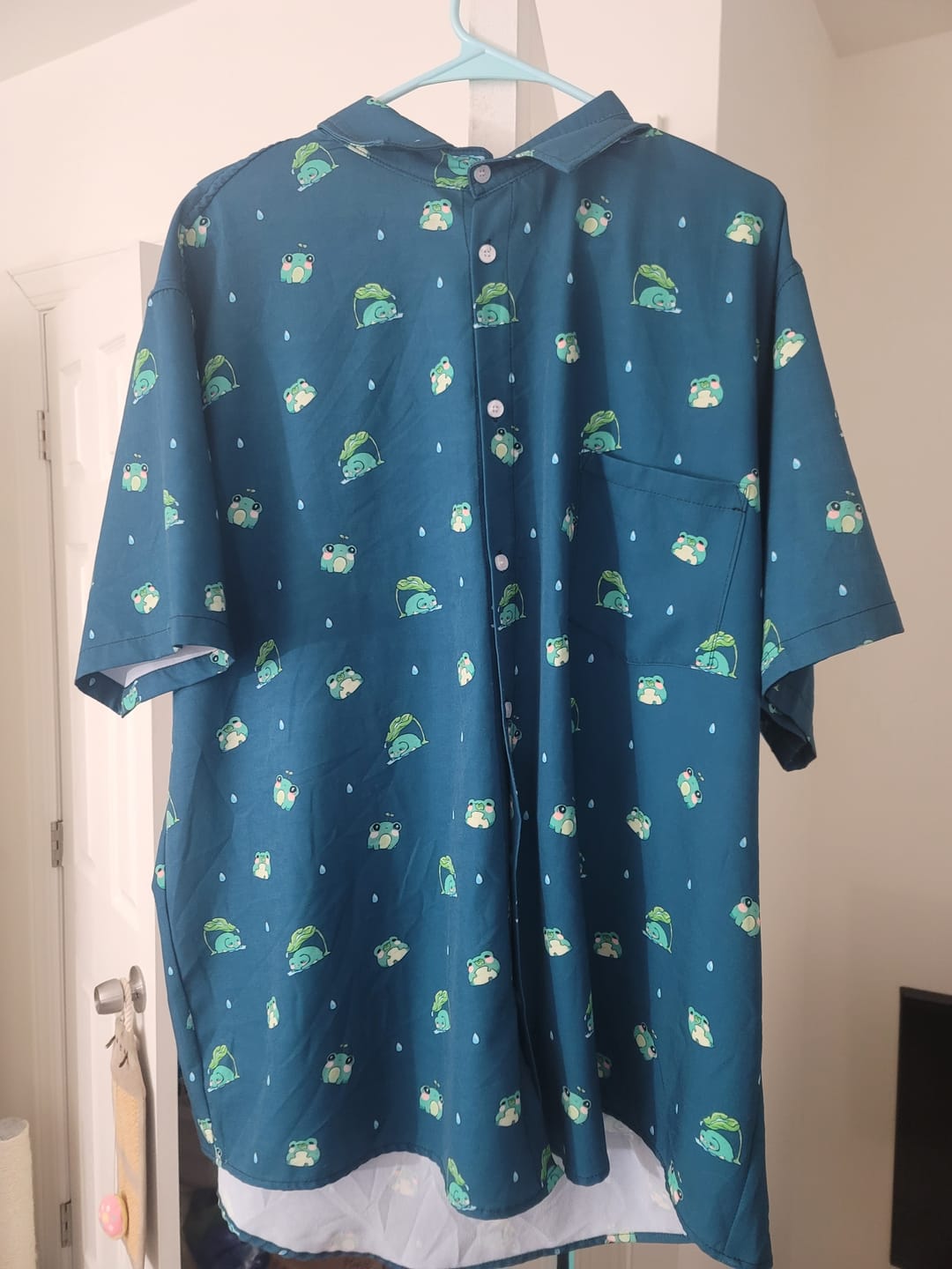 Customer photo review of Raining Frogs Dark Teal Button Up Shirt