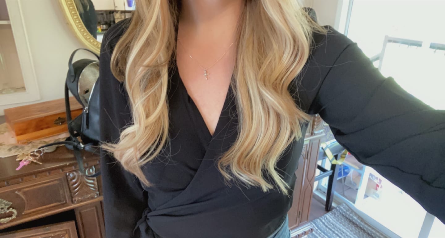 Customer photo review of Hand Tied Weft Hair Extensions Virgin Hair with Pink Blonde Highlights #18/613
