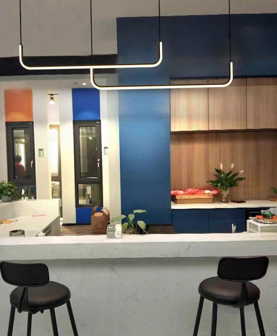 Customer photo review of GabyBerg Minimalist Modern LED Chandelier – Geometric Linear Light for Dining Room