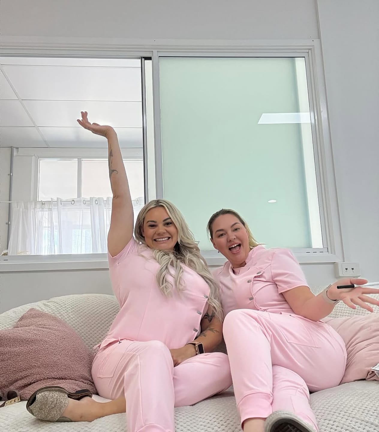Customer photo review of LUCY High Waisted Jogger Scrub Pants  (Original SLTECH™ fabric)  - Powder Pink