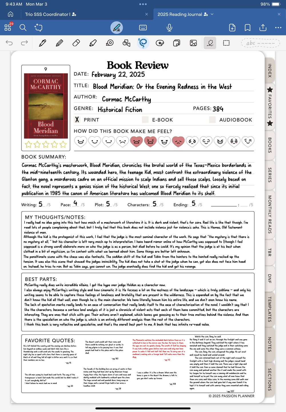Customer photo review of Digital Reading Journal