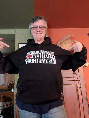 Customer photo review of Drink Water Fight Racism Remix Unisex Hoodie