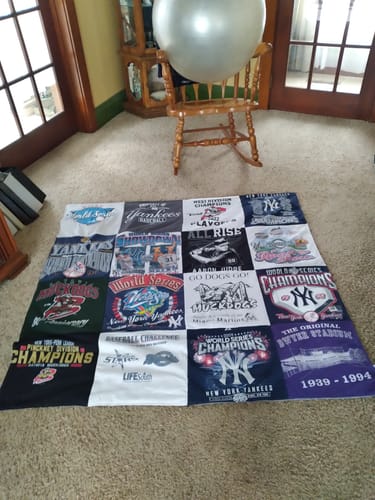 T-shirt quilt with baseball, sports themes by Tracy from NY
