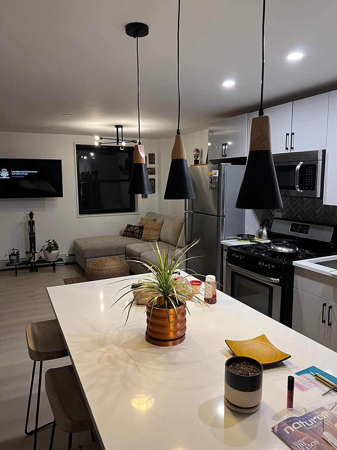 Customer photo review of Nordic Macaron Wood Cone Pendant Light