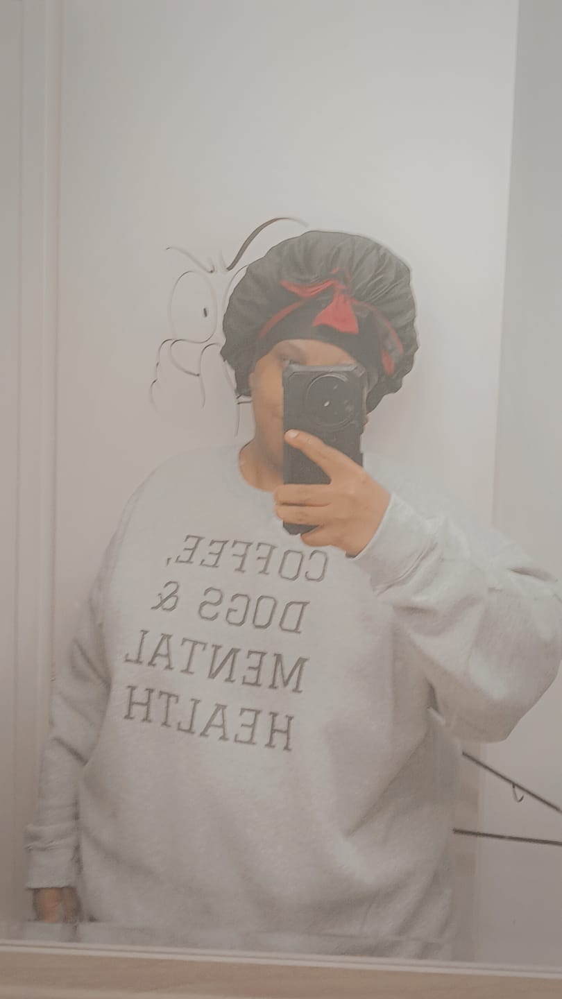 Customer photo review of Coffee, Dogs & Mental Health Sweatshirt
