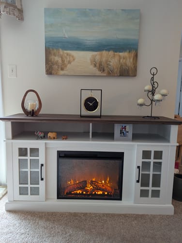 Customer photo review of Astorga 58" Glass Door Modern Farmhouse Fireplace TV Stand