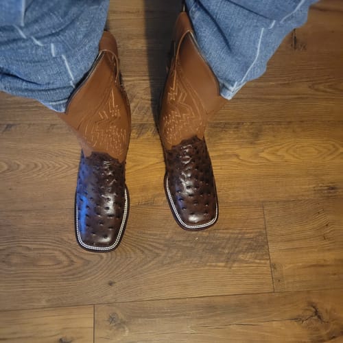 Customer photo review of Chocolate Brown Ostrich Leather Boots - Square Toe