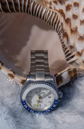 Customer photo review of Oceaneva Men's GMT TITANIUM Automatic Deep Marine Explorer 1250M White & Blue Ceramic Bezel Watch