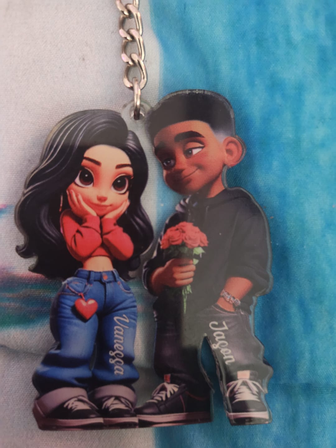 Customer photo review of 3D Effect Y2K Couple Personalized Acrylic Keychain, Valentine's Day Gift For Couple, for him, for her