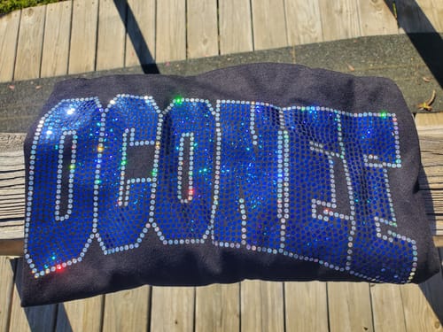 Customer photo review of Custom WORD with Outline CURVED SPANGLE ( TWO TRANSFERS )
