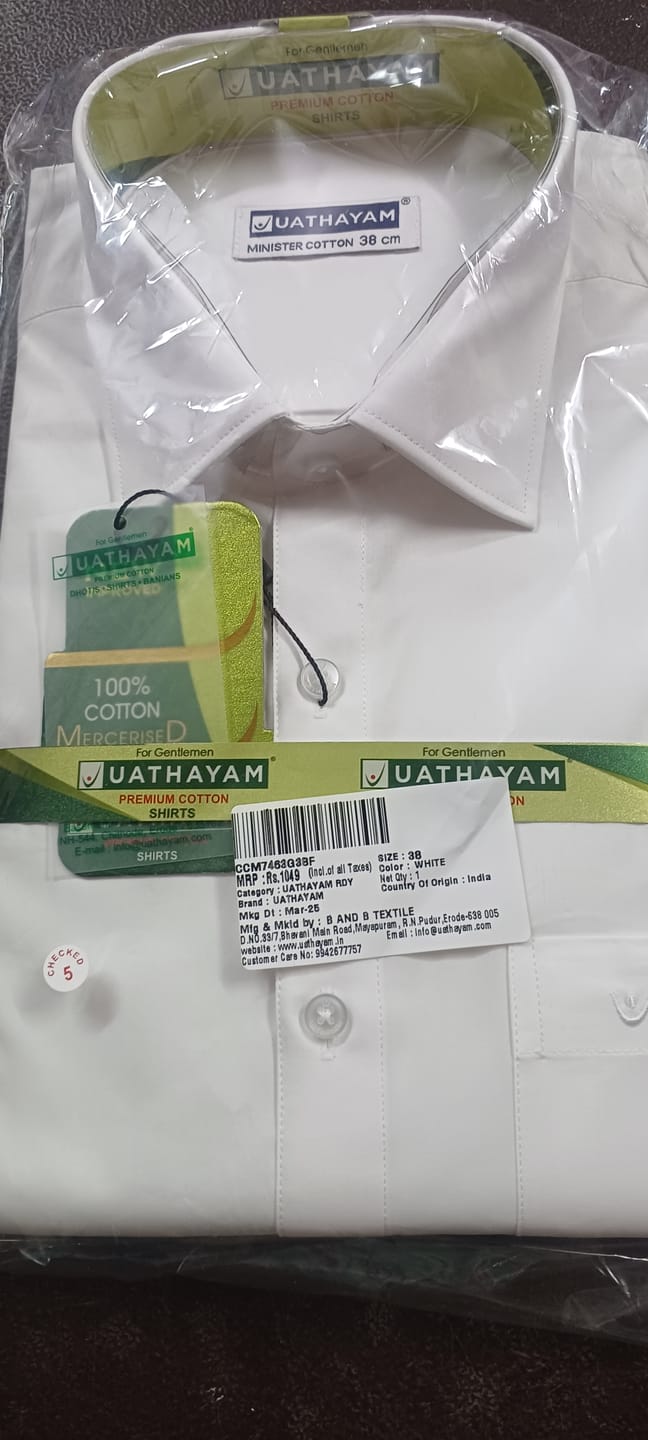 Customer photo review of Minister - 100% Cotton Formal White Shirt For Men | Uathayam