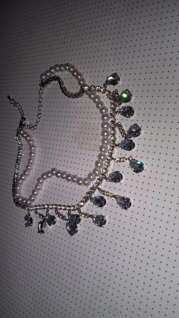 Customer photo review of Crystal Rhinestone Multilayer Pearl Choker Necklace With Delicate Cubic Zirconia Accents — White | KIMLUD