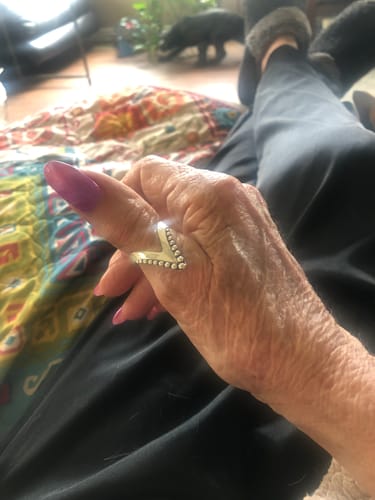 Customer photo review of Full Finger Chevron Thumb Ring Sterling Silver