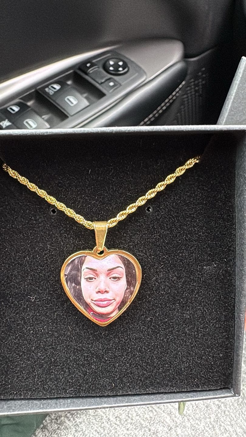 Customer photo review of Engravable Heart Necklace With Picture