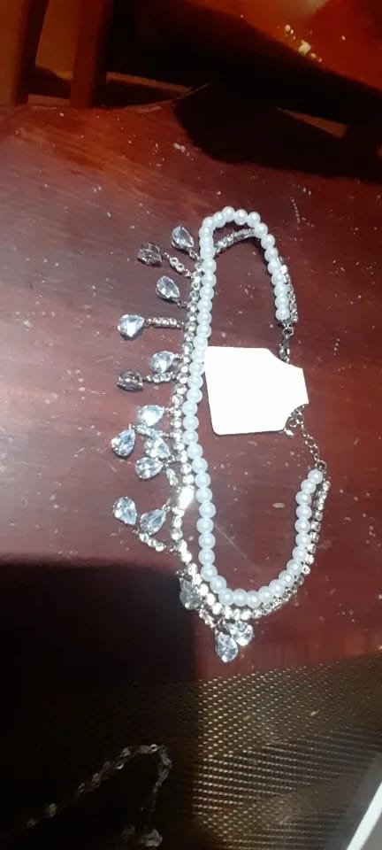 Customer photo review of Crystal Rhinestone Multilayer Pearl Choker Necklace With Delicate Cubic Zirconia Accents — White | KIMLUD