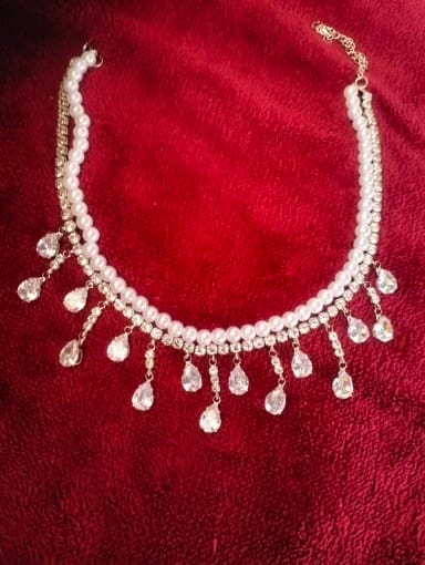 Customer photo review of Crystal Rhinestone Multilayer Pearl Choker Necklace With Delicate Cubic Zirconia Accents — White | KIMLUD