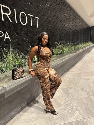 Customer photo review of So Chic Mesh Halter Jumpsuit