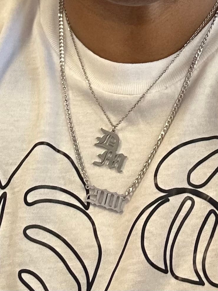 Customer photo review of Gothic Two Letter Necklace