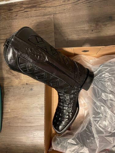 Customer photo review of Black Caiman Neck Leather Boots - Square Toe