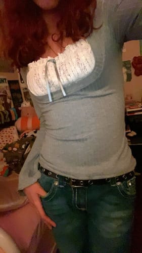 Customer photo review of Eloise Lace Patch Shrug Style Top