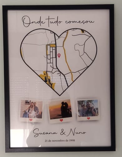 Customer photo review of Quadro Love Location c/ 3 Polaroids & Mapa Personalizado