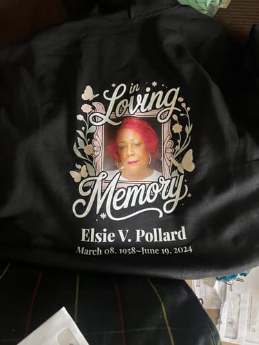 Customer photo review of In Loving Memory Personalized Memorial Hoodie – Custom Photo, Name & Dates