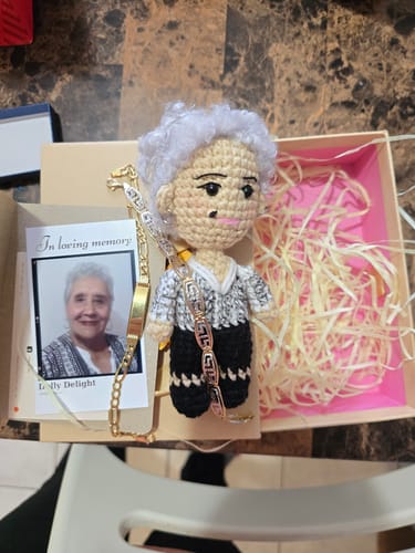 Customer photo review of Dolly® Personalized Crochet Doll with Photo Card