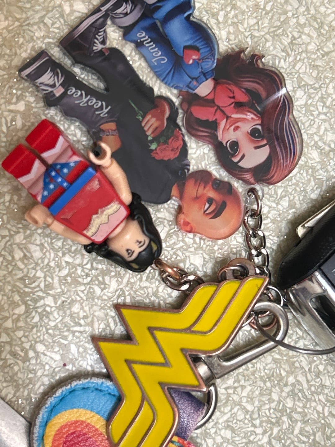 Customer photo review of 3D Effect Y2K Couple Personalized Acrylic Keychain, Valentine's Day Gift For Couple, for him, for her