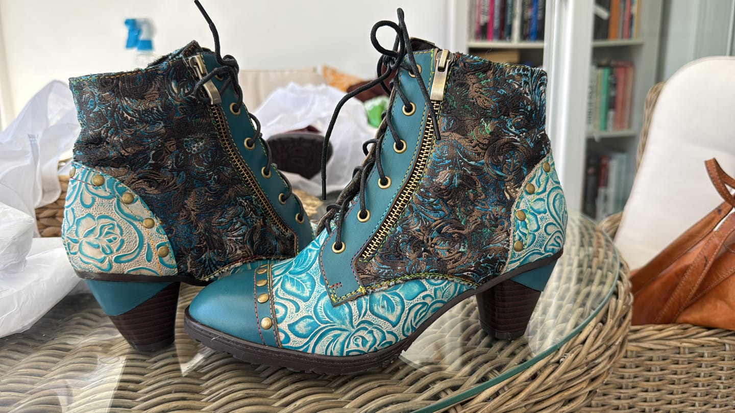 Customer photo review of Retro Handmade Leather Patchwork Ankle Boots