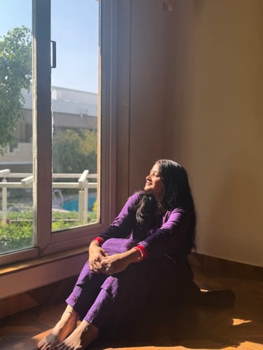Customer photo review of Purple 2 piece Rayon Mukaish set