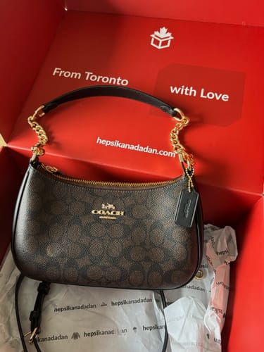 Customer photo review of Coach Women's Teri Shoulder Bag In Signature Canvas Gold/Walnut/Black