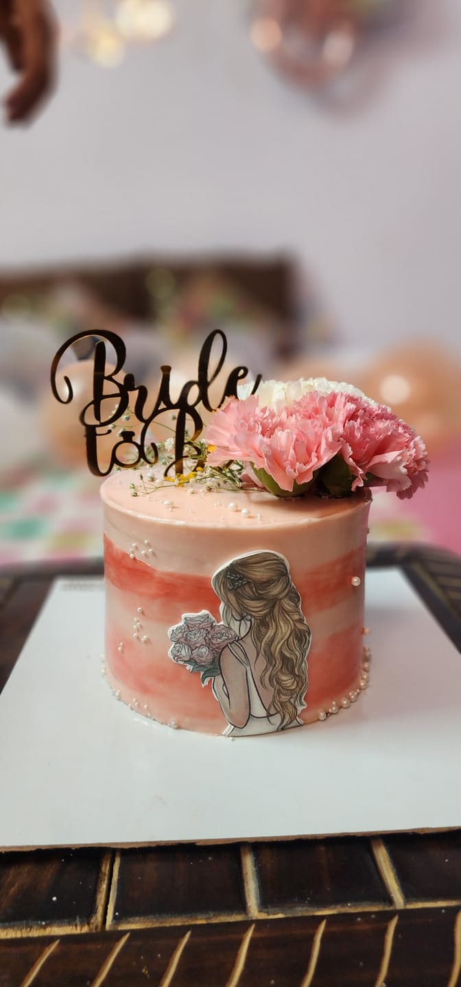 Customer photo review of Pink Floral Bride to be Cake