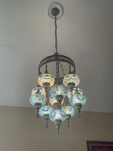 Customer photo review of 11-BALL TURKISH SULTAN MOSAIC CHANDELIER, LARGE GLOBES ID: M11-02