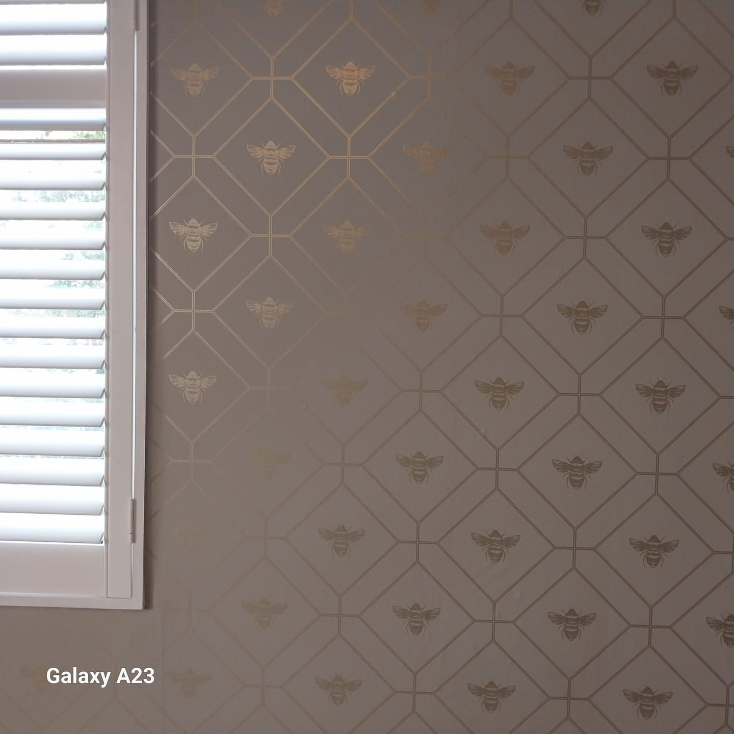 Customer photo review of Honeycomb Bee - Geometric Metallic Wallpaper - Blush