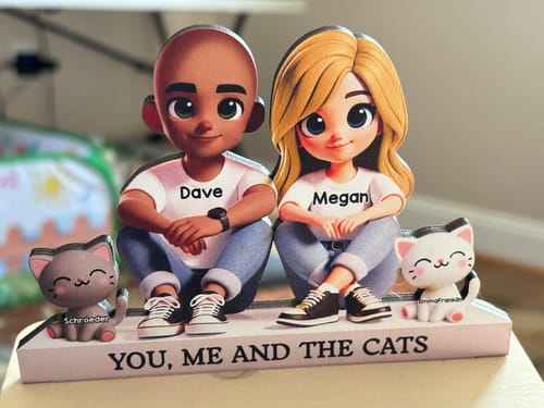 Customer photo review of 3D Effect Cute Couple And Dogs Cats Personalized Standing Wooden Plaque, Anniversary Gift,  gift, Couple Keepsake