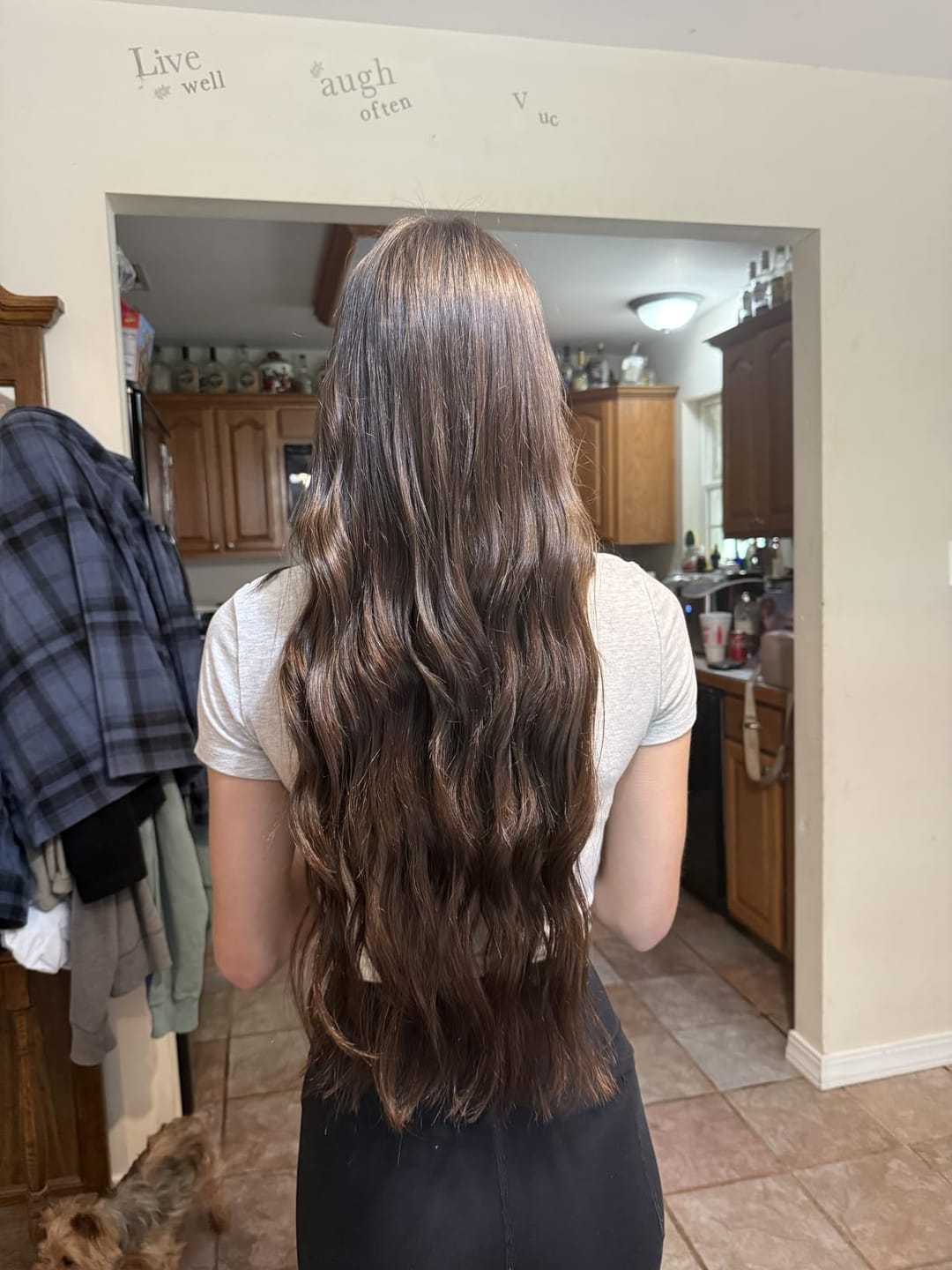Customer photo review of Dark Brown Virgin Invisible Genius Weft Brazilian Human Bundles (#2)