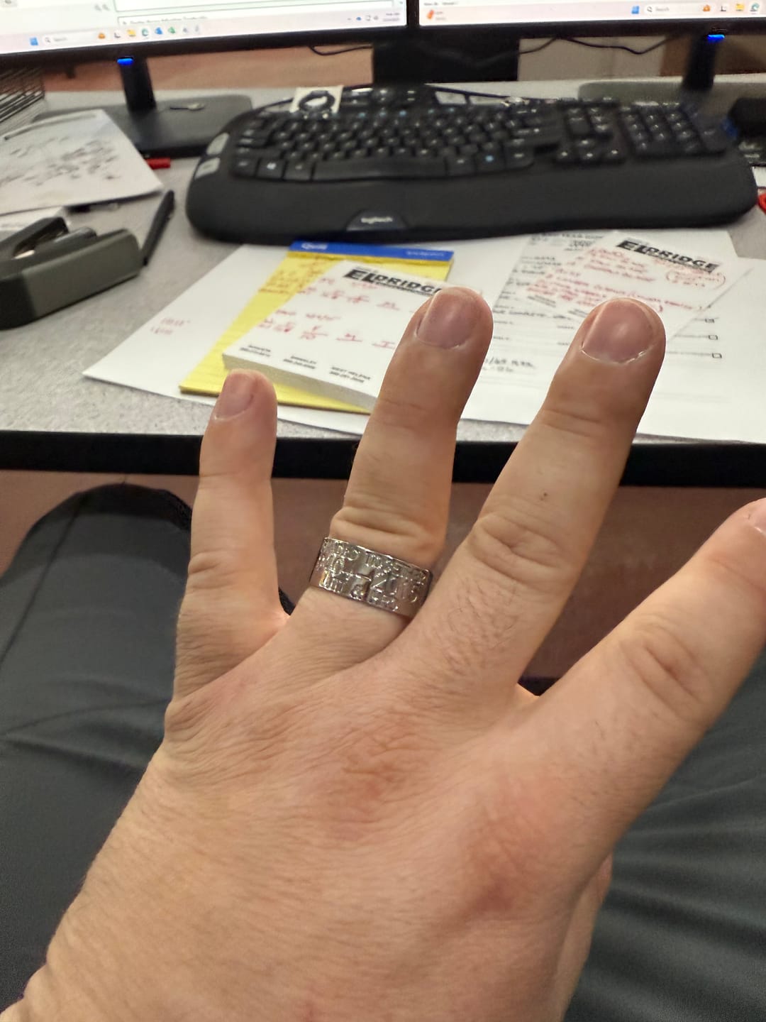 Customer photo review of Duck Band Wedding Ring - 10mm Titanium