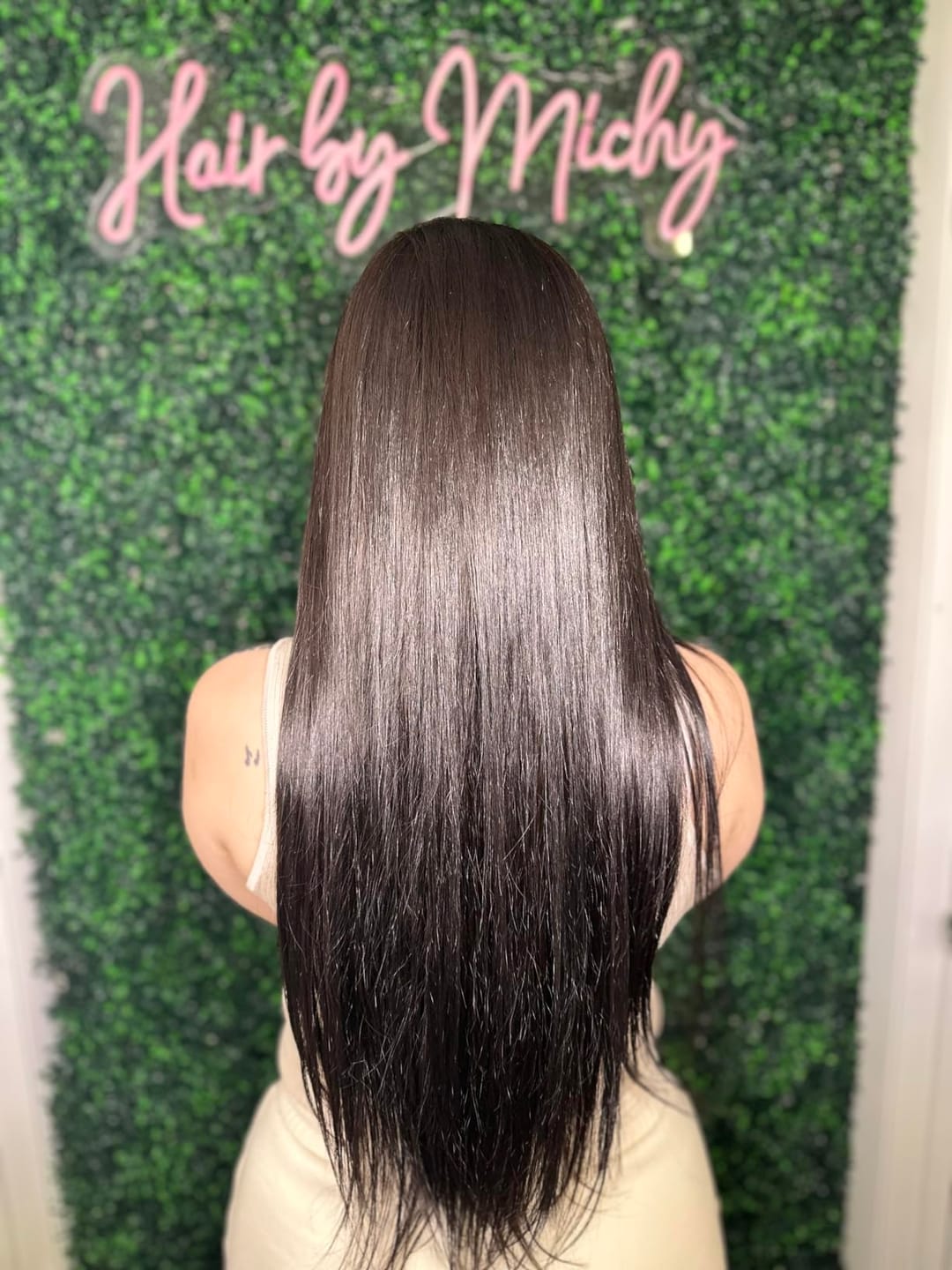 Customer photo review of Dark Brown Virgin Invisible Genius Weft Brazilian Human Bundles (#2)