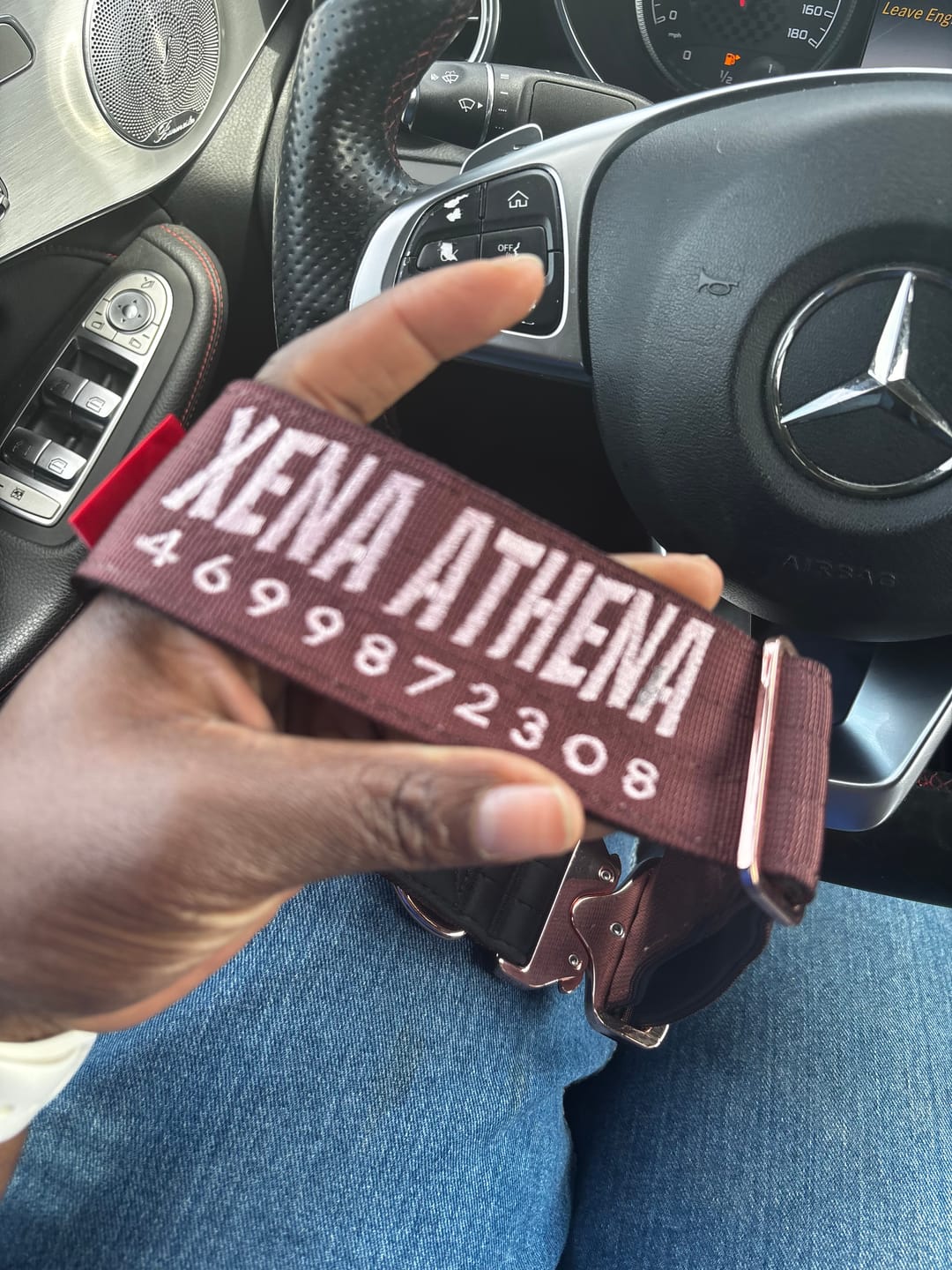 Customer photo review of 2" Tacti Luxe Dog Collar - Rose Gold - Chocolate