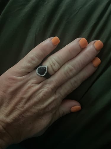 Customer photo review of New! Pear Silicone Ring with Metal Frame and Stones