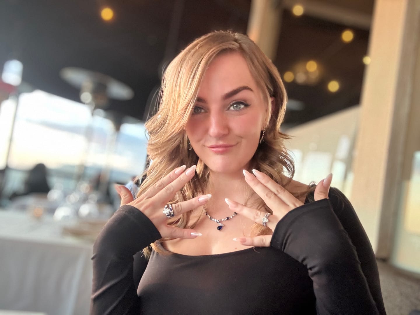 Customer photo review of Moissanite With Channel Set Sapphire Accents Engagement Ring