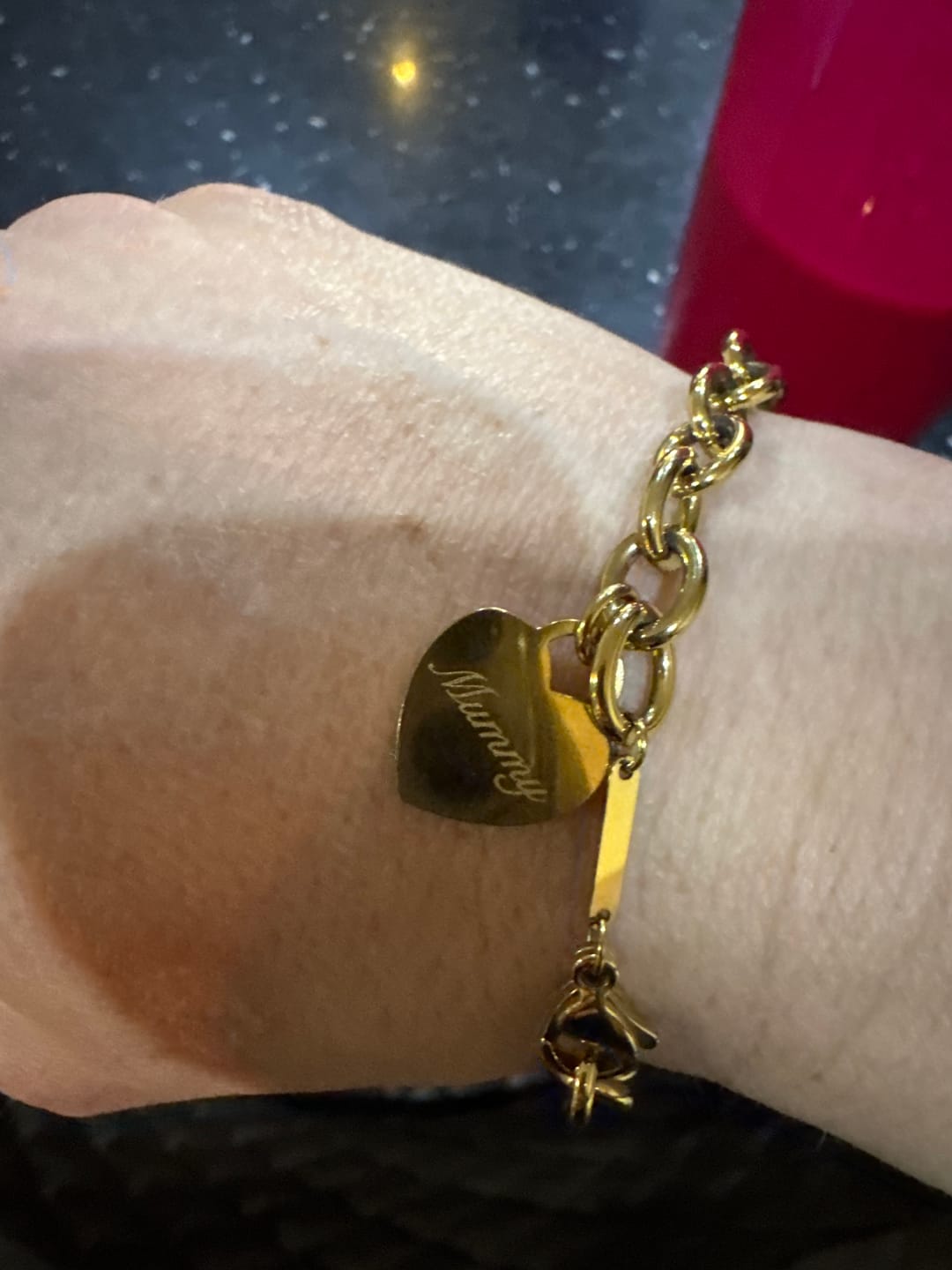 Customer photo review of Classic Chunky Engravable Heart Bracelet