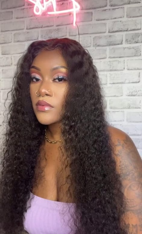 Customer photo review of MORE FACE 360 Glueless Wig Water Wave Invisi Drawstring Wear And Go Wig Quick Install Pre-Bleached And Pre-Cut HD Lace Human Hair Wigs Beginner Friendly