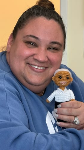 Customer photo review of Dolly® Personalized Crochet Doll with Photo Card