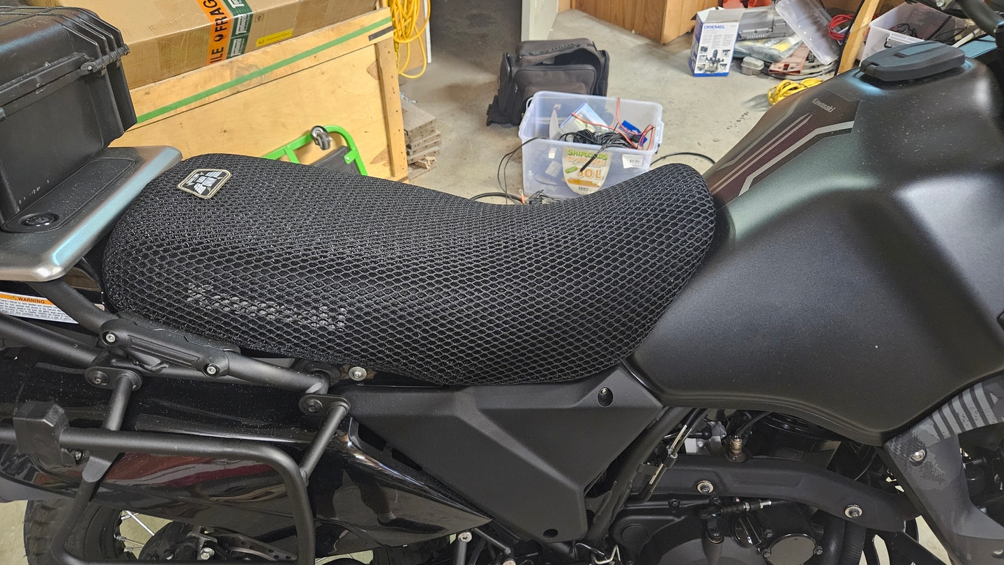 Wind Rider mesh seat cover on a Kawasaki KLR 650