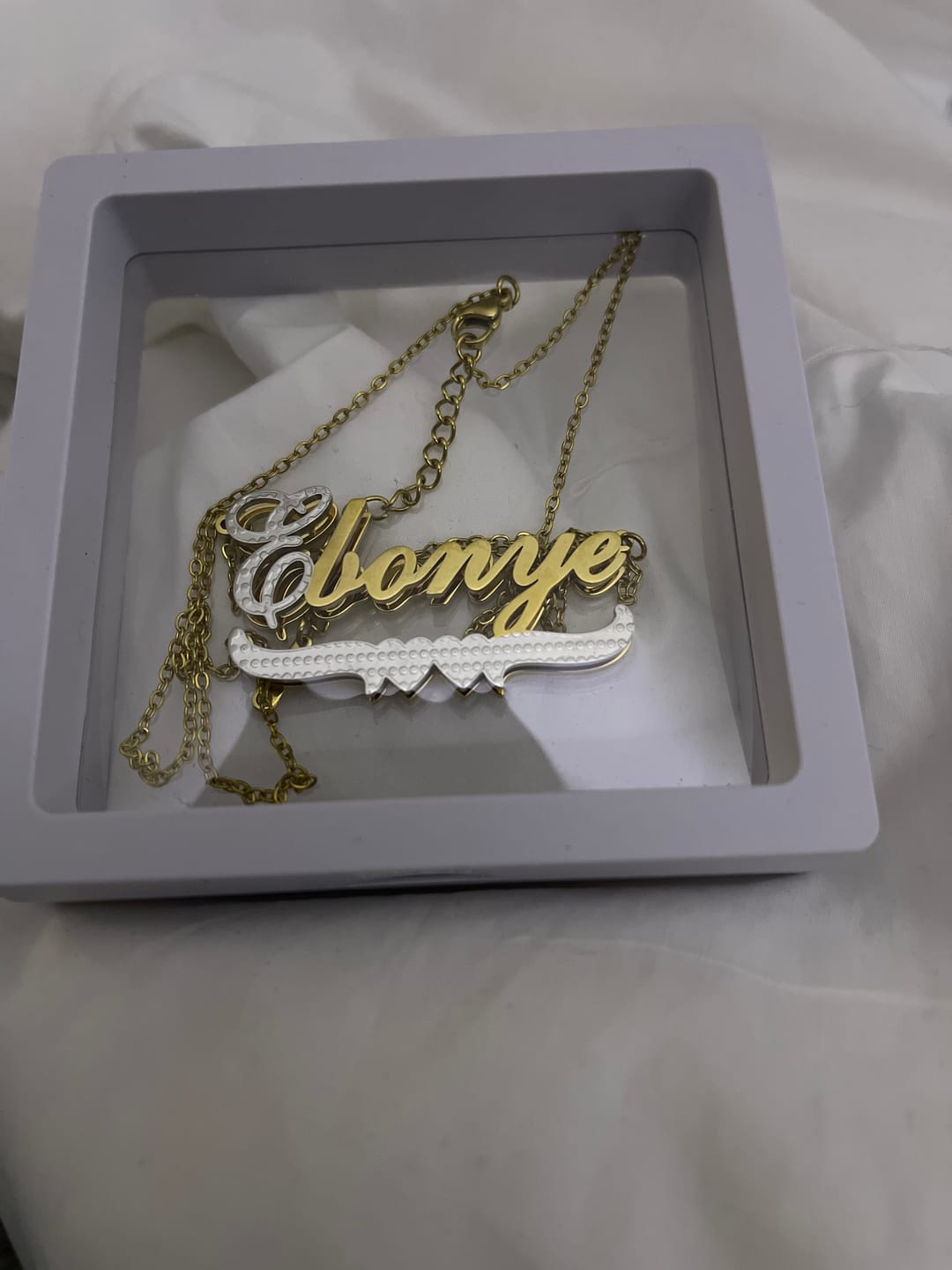 Customer photo review of Double Plated Double Heart Name Necklace