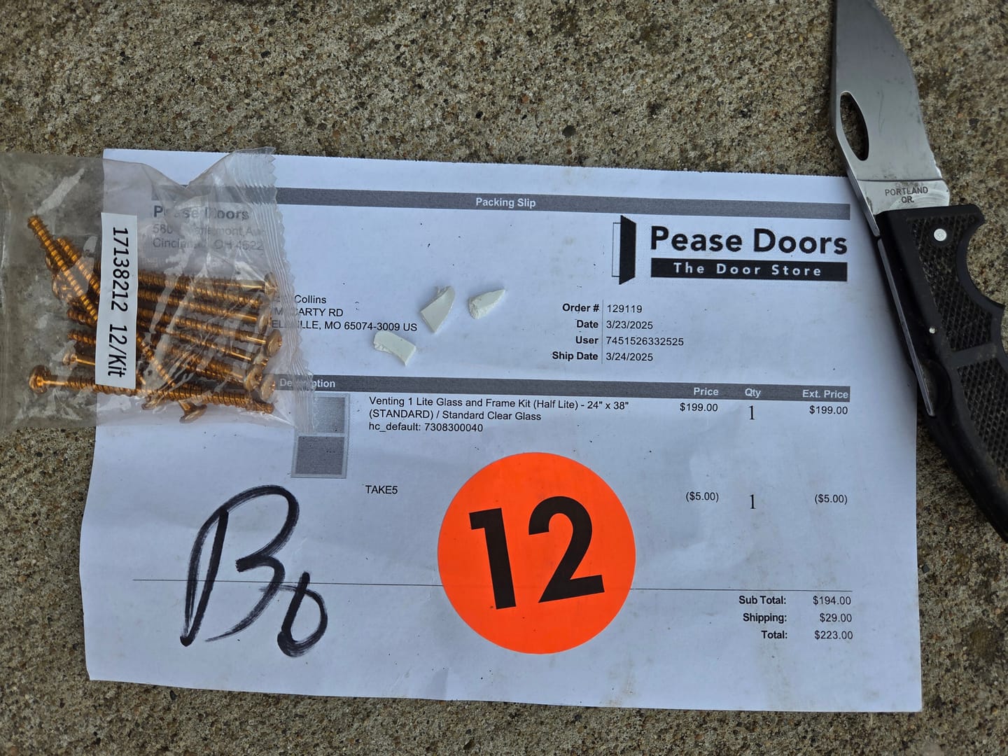Customer photo review of Venting 1 Lite Glass and Frame Kit (Half Lite)