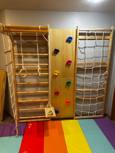 Customer photo review of Walnut 9-in-1 Swedish Ladder Wall Gym | Indoor Wooden Climber & Activity Set for Kids